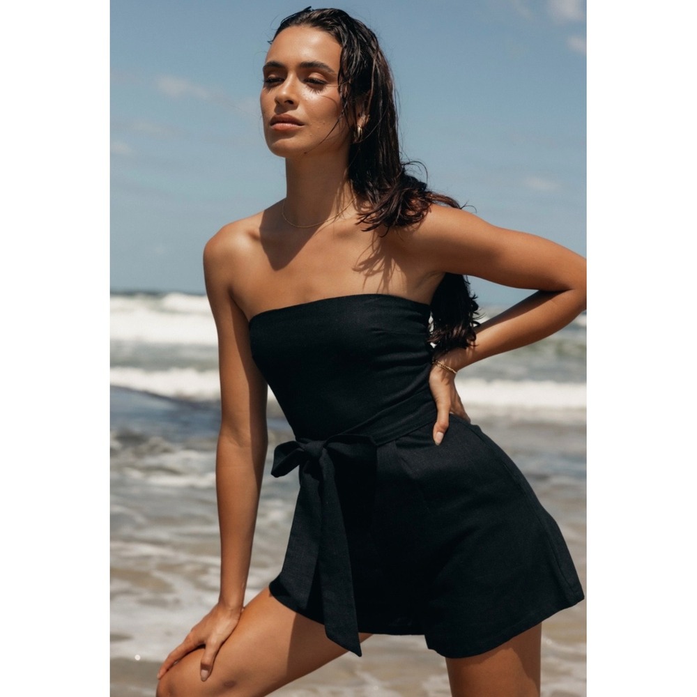 Pedal and Pup Strapless romper, Black- Large